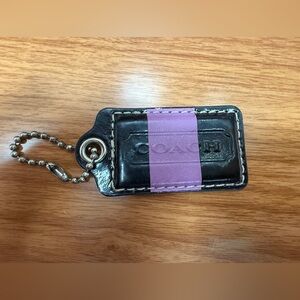 Coach Black and Purple Leather Hangtag with Silver Chain